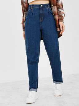 Styli - High Waist Pleated Front Mom Jeans